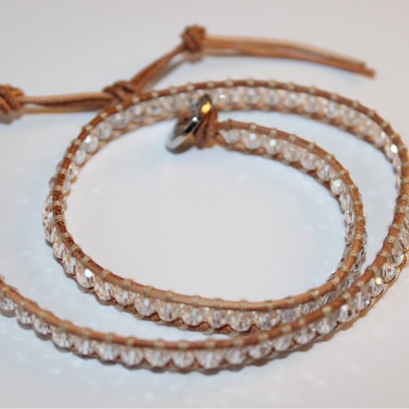Crystal Bracelet with Brown Leather Trim - Picture 3 of 4